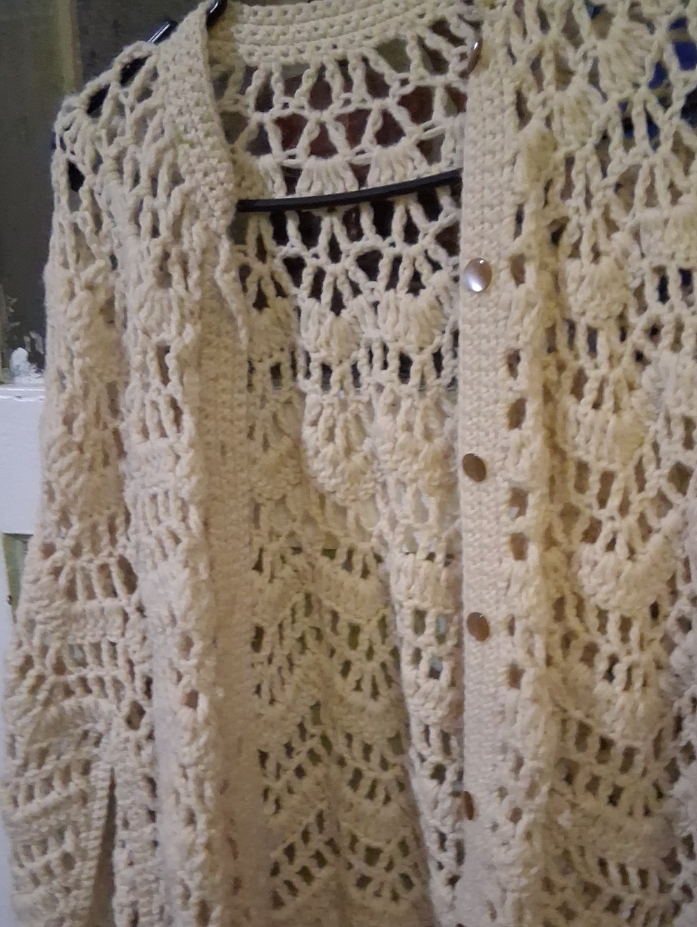 Openwork Crochet Button-Front Cape in Cream - Picture 4 of 5